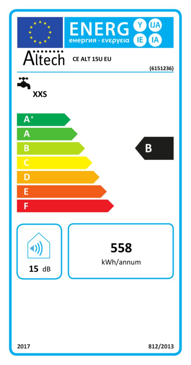 Chauffe-eau électrique ALTECH 15 litres sous évier monophasé EU Classe énergétique B