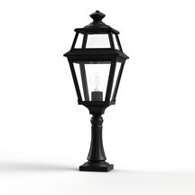 Borne Place Des Vosges 2 - version modèle 7 - hauteur 693 mm - E27 - IP44 - diffuseurs en verre clair - borne en aluminium - couleur RAL 9005 noir foncé 000 Réf. 148007000