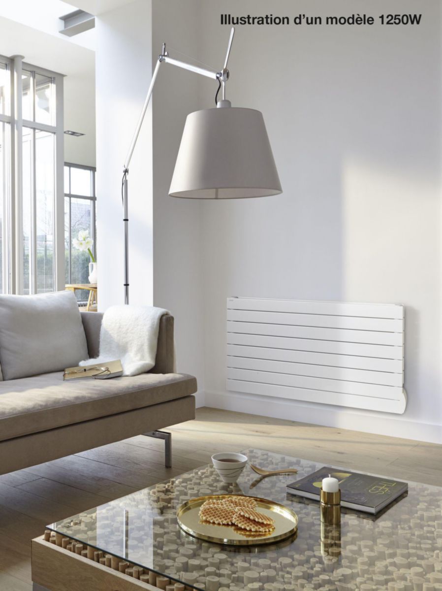 Radiateur électrique Acova Fassane Premium horizontal, commande radiofréquence RF, puissance 1000W, hauteur 444 mm, largeur 1117 mm, 6 éléments, Blanc RAL 9016 Réf. TVXD100-110/GF