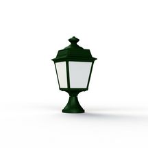 Borne Place Des Vosges 1 Tradition - version modèle 6 - hauteur 473 mm - E27 - IP44 - diffuseurs en verre opale - borne en aluminium - couleur RAL 6009 vert anglais 019 Réf. 151012019