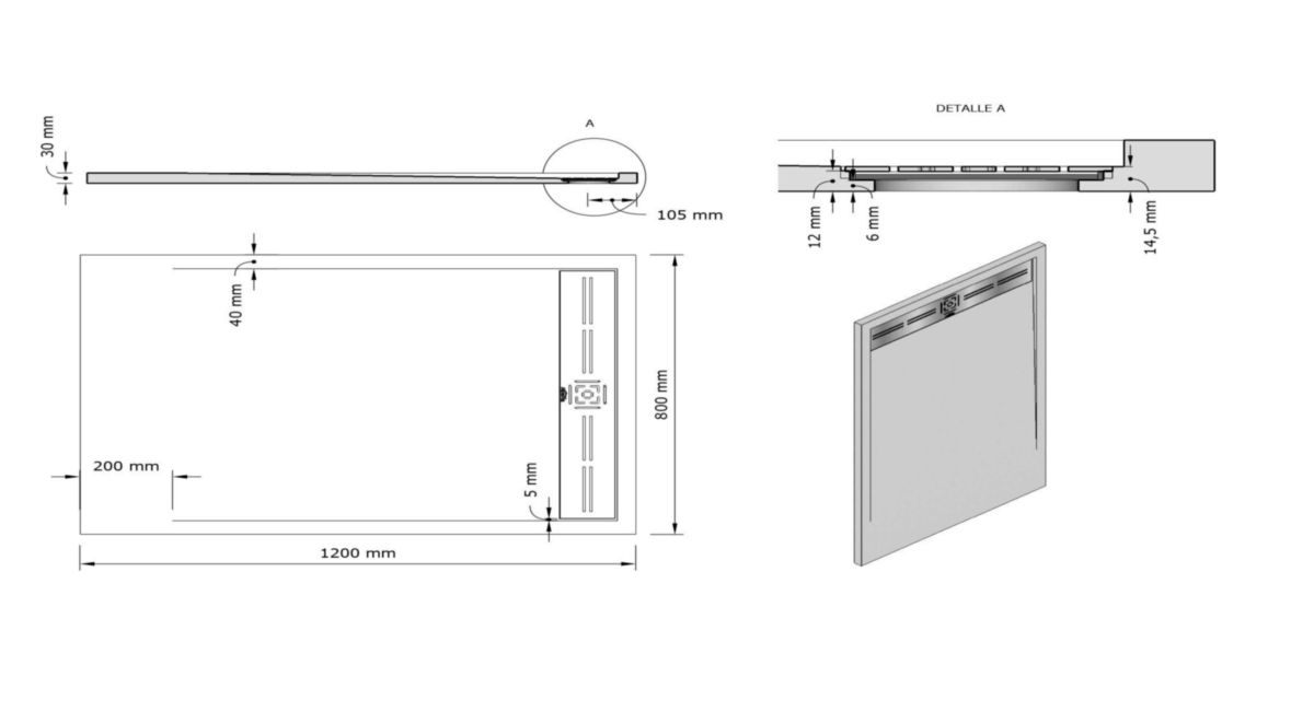 Receveur Alterna Daily'o 120 X 80 Cm Ardoise Blanc ALTERNA - Receveur Alterna Daily'C 120 x 80 cm caniveau ardoise blanc