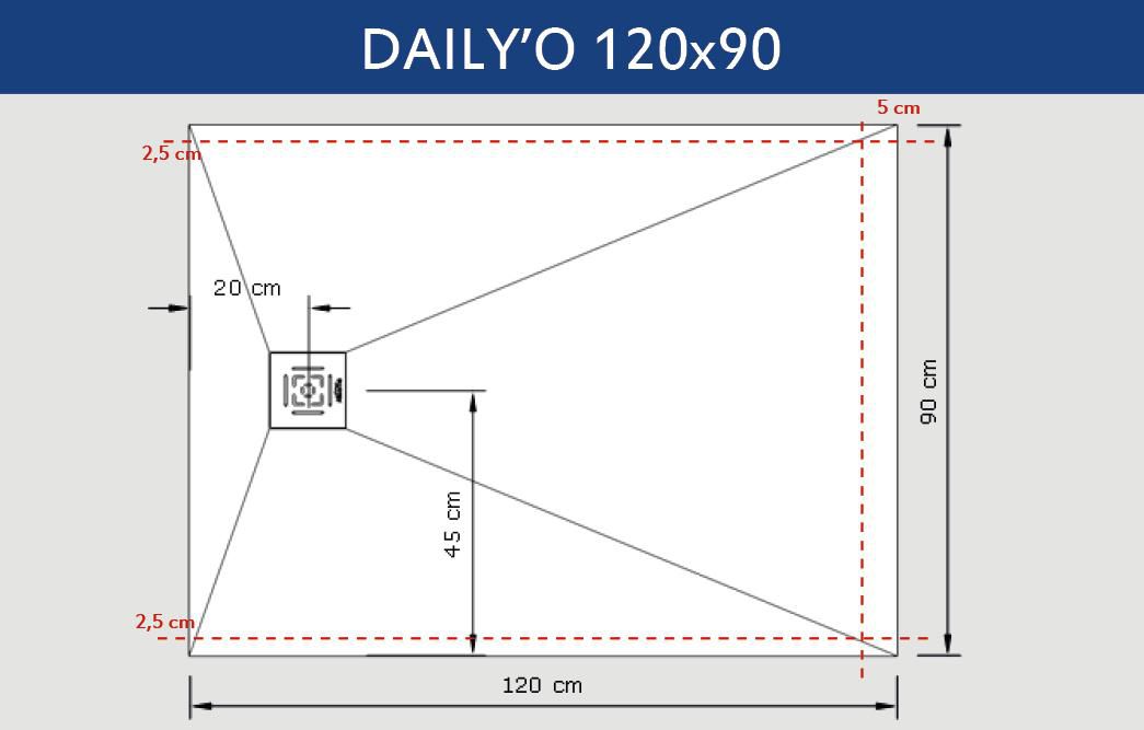 Receveur Alterna Daily'O 120 x 90 cm ardoise blanc