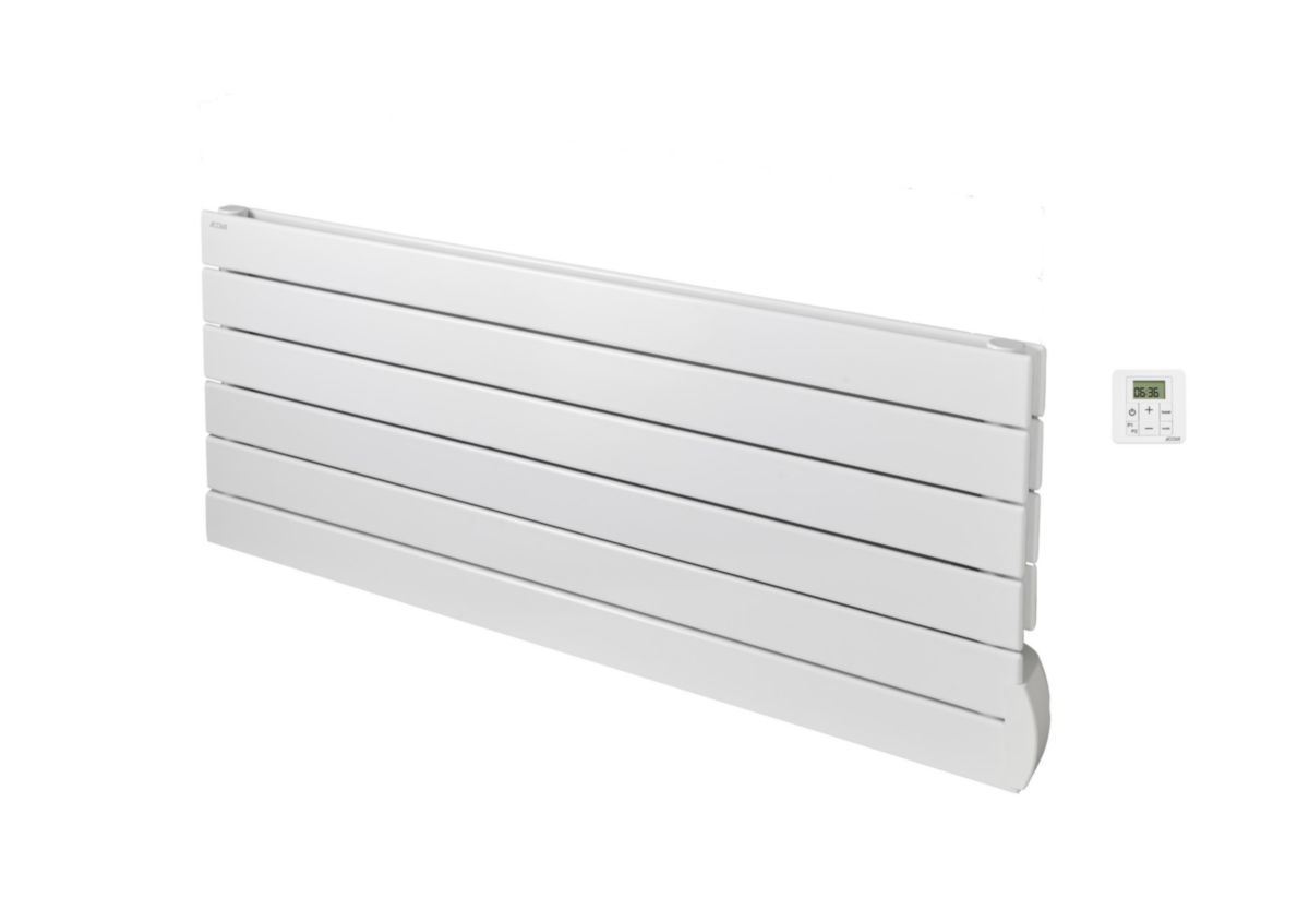 Radiateur électrique Acova Fassane Premium horizontal, commande radiofréquence RF, puissance 1000W, hauteur 444 mm, largeur 1117 mm, 6 éléments, Blanc RAL 9016 Réf. TVXD100-110/GF